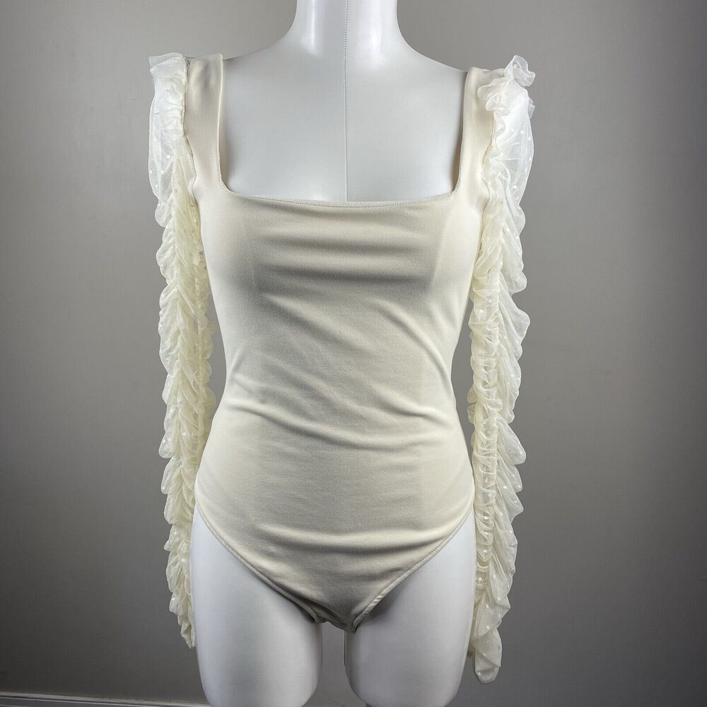 free people intimately Ivory Square Neck Sheer Sleeves Size Medium